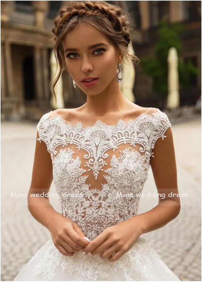 Гламурное свадебное платье трапециевидной формы Vestido de Noiva Robe de Mariee Trouwjurk из кружева, с вырезом на шее Аппликации Свадебные платья с глубоким вырезом на спине