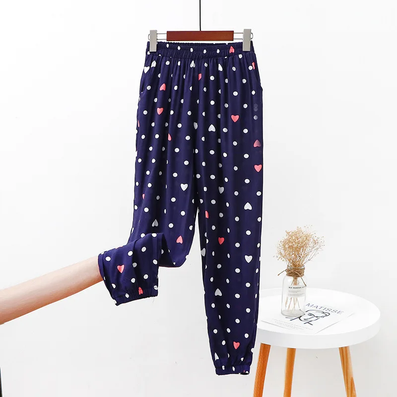 

Summer Women's Combed Cotton Beach Pants High-waisted Loose Casual Pants Printed Straight Bloomers