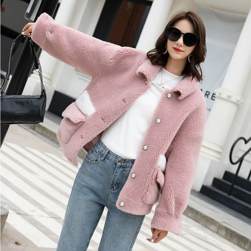 Новый 100% пальто из натурального овечьего меха женские натуральный Меховая