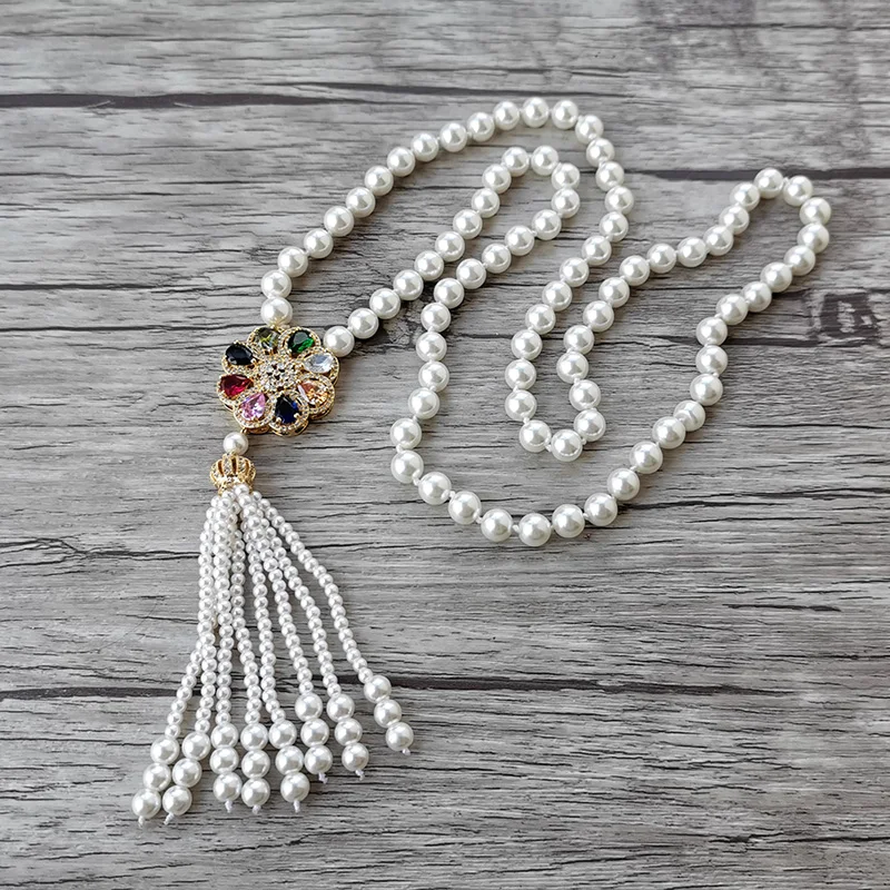

1Pcs New Design CZ Micro Pave Pendant, Shell Pearl Beads Chain Tassel Charm Women Fashion Jewelry Necklace NK524