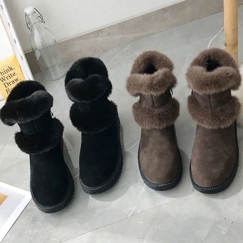 

2019 New Winter Women Snow Boots Plush Warm Snow Boots Thicken Cotton Boots Zapatos De Mujer Botas Flat Warm Tenis Femini U11-15