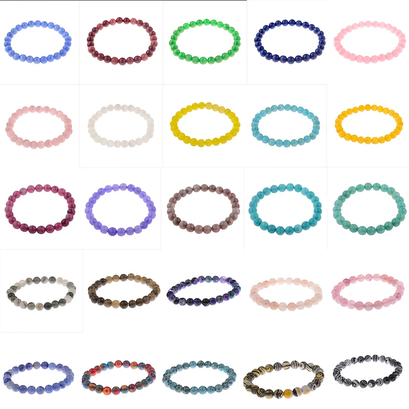 

Multicolor Natural Stone Beaded Bracelet Men Women Handmade 8MM Round Beads Stretchable Bracelets&Bangles Hommes Dropshipping