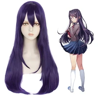 ddlc doki doki literature club yuri cosplay wig purple long heat resistant synthetic hair party role play wigs wig cap