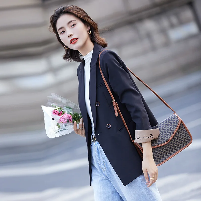 

Suit jacket female casual polyester double breasted regular blazers coat long-sleeve notched collar