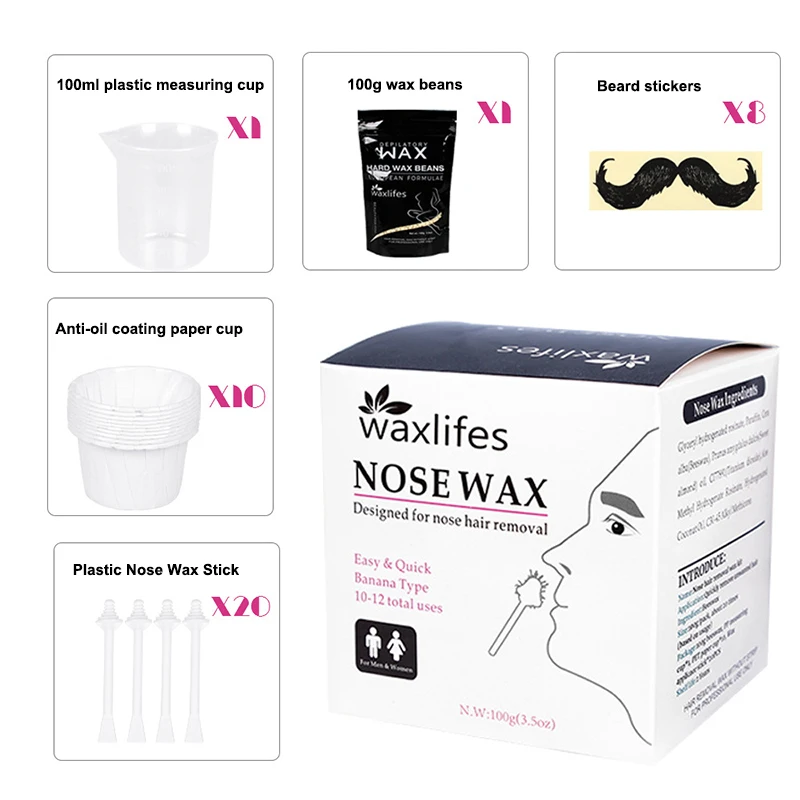 

100g Nose Wax Kit Painless Moustache Stencils Nose Measuring Cup Hair Removal Set Portable Nose Hair Trimmer for Men Women