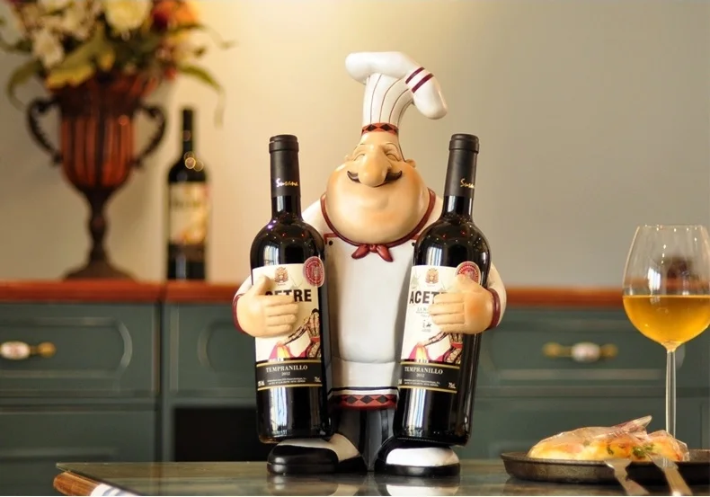 

[MGT] Chef Statue Wine Bottle Stand Decorative Cook Wine Holder Barware Utensil Tableware Ornament Craft Accessories Furnishing