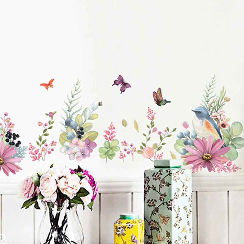 

Beautiful flowers birds butterfly Wall Sticker Warm bedroom decor Decals wallpaper home decoration stickers
