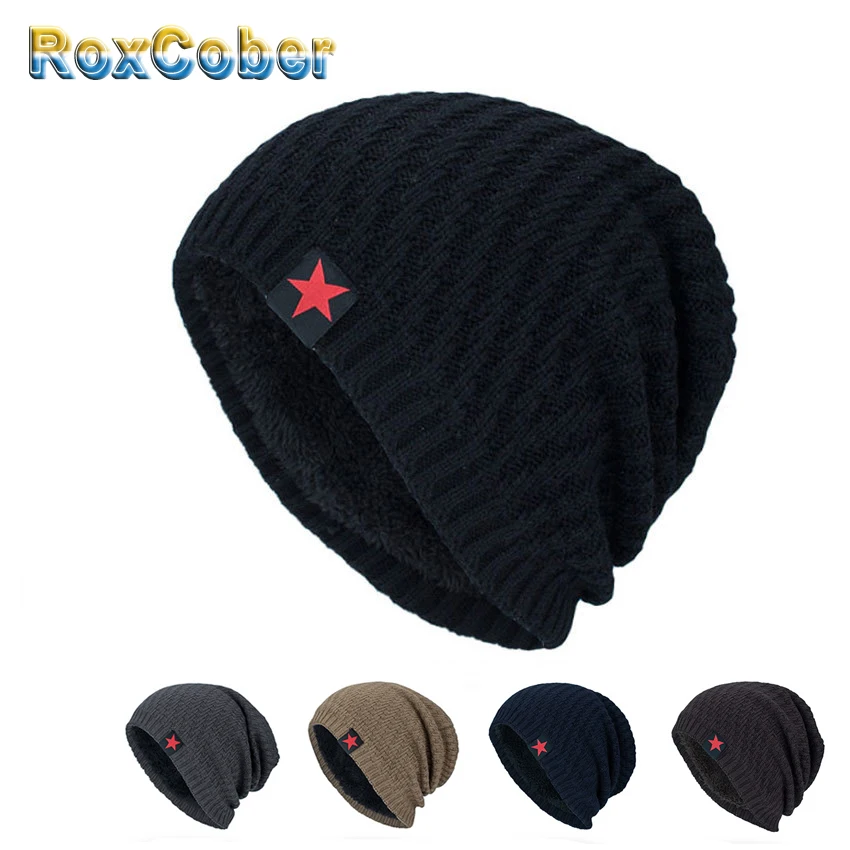 

RoxCober Winter plus velvet warm knitted sweater Hats Skullies Beanies Hats for men women Bonnet Scarf Caps Gorros Male Caps