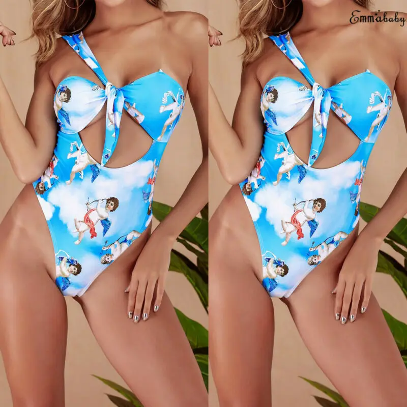 Женское бикини на одно плечо пуш-ап с принтом бандаж сексуальный вырезами