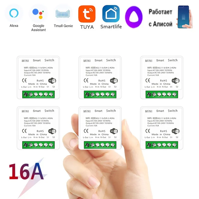 

16A WiFi Mini DIY Smart Switch 2-Way Smart Automation Module Support Tuya/Smartlife App For Alexa Google Home Yandex Alice