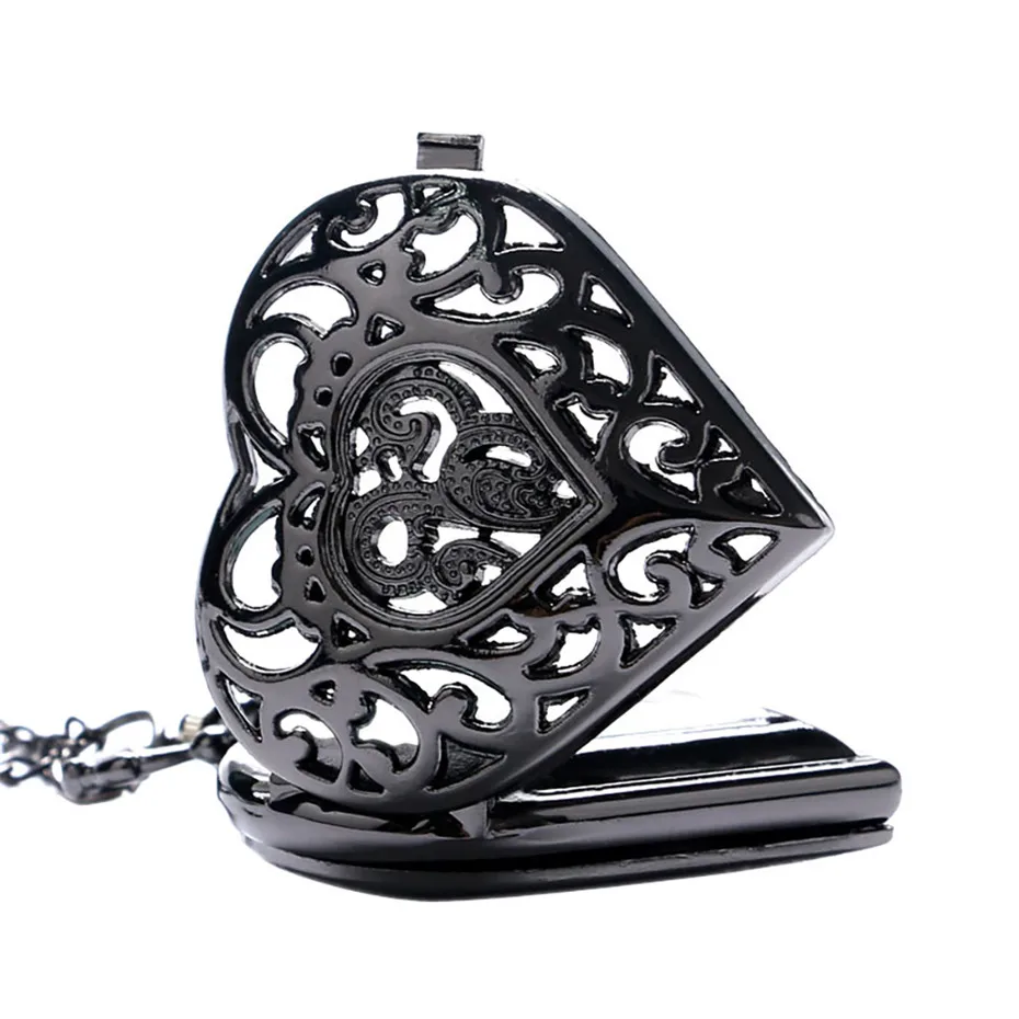 Ретро в форме сердца бронзовые подвесные карманные часы с necklace ем цепочкой крутые Кварцевые Fob часы для женщин девушек лучший подарок