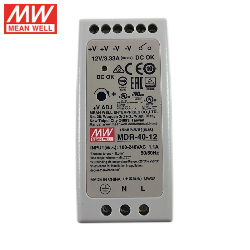 Original MEAN WELL MDR-40-12 40W 12V DIN Rail Switching Power Supply 110V/220VAC to DC 3.33A Unit PSU SMPS Transformer |
