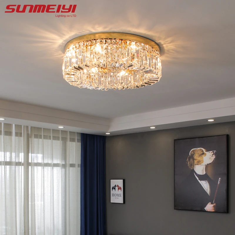 $156.04 Nordic Led Ceiling Lights Crystal Living room Lamp Gold Round Ceiling Indoor Hanging Lamp For Kitchen Bedroom lustre moderno