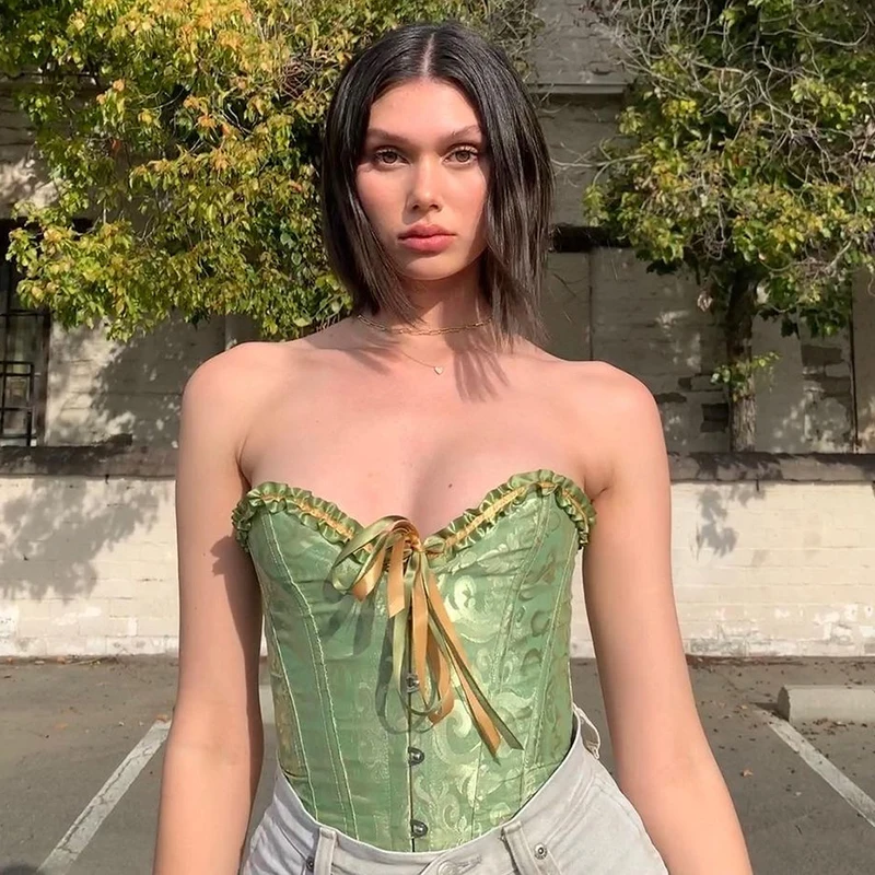 Сексуальный женский корсет со шнуровкой бюстье укороченный топ винтажное нижнее