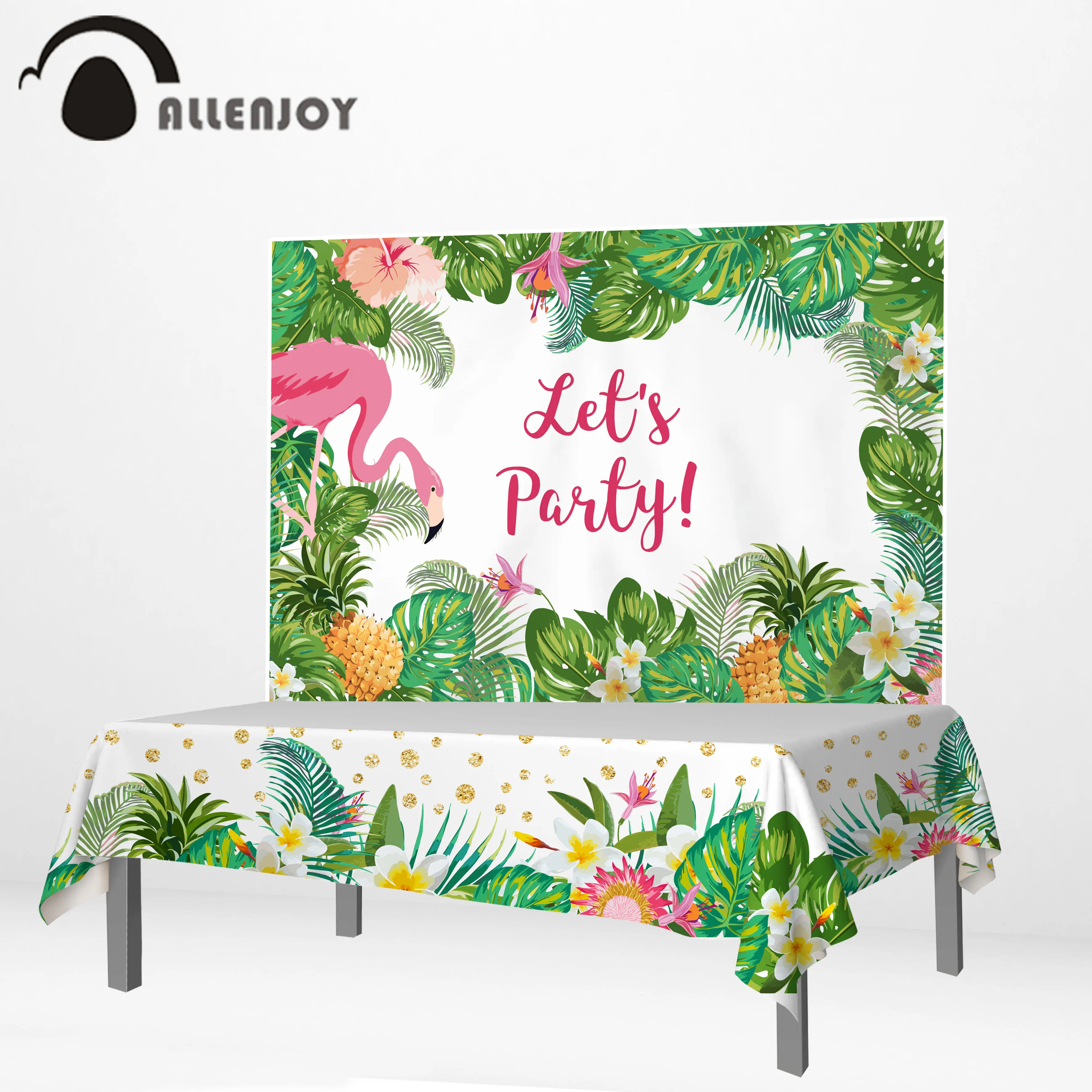 Allenjoy rectangular tablecloths Jungle flamingo wild one baby party table decoration cover photophone photozone banner |