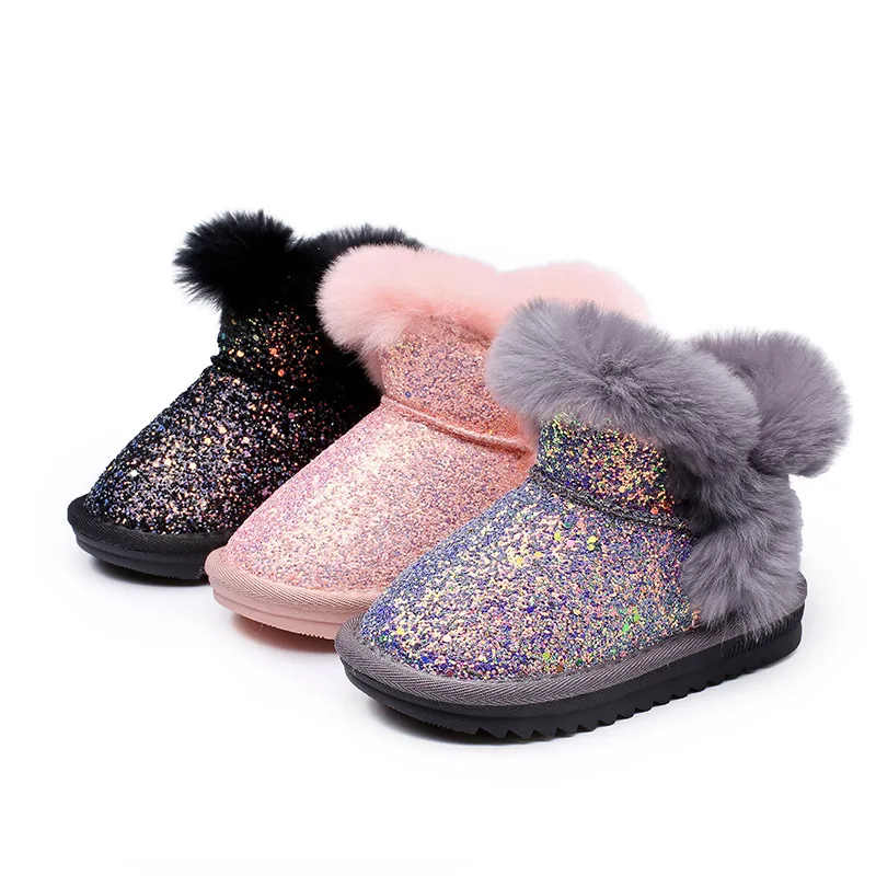 

1 8 12 13 14 Years Baby Ankle Winter Boots 2020 Children'S Shoes For Big Kids Girls Snow Sequins Leather Furry Plush Warm Boots