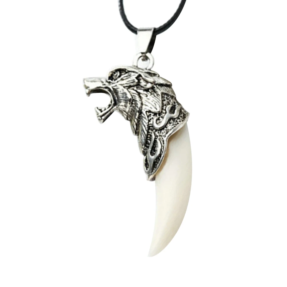 

New Fashion Antique Men Necklace Tribal Carved Wolf Fang Tooth Pendant Faux Leather Rope Necklaces for Men