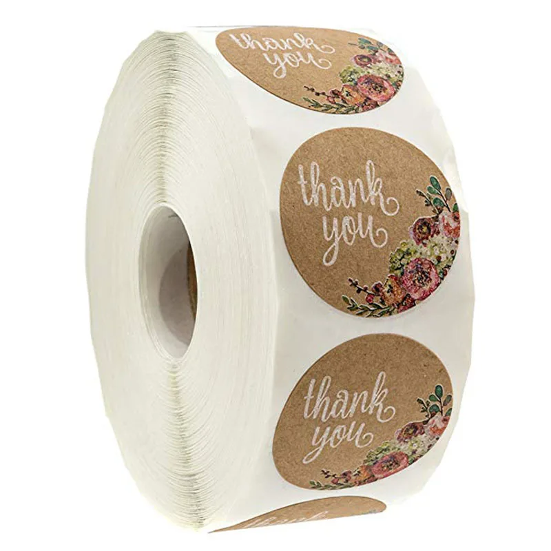 

500 Labels per roll Round Kraft Stickers labels sticker Made Natural With Love Thank You seal Paper Hand Stationery