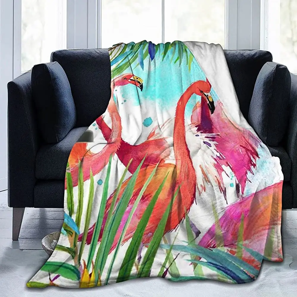 

Watercolor Flamingo Tropical Palm Leaves Throw Blanket Fleece Flannel Blanket Lightweight Plush Blanket Graphic Printed Blankets