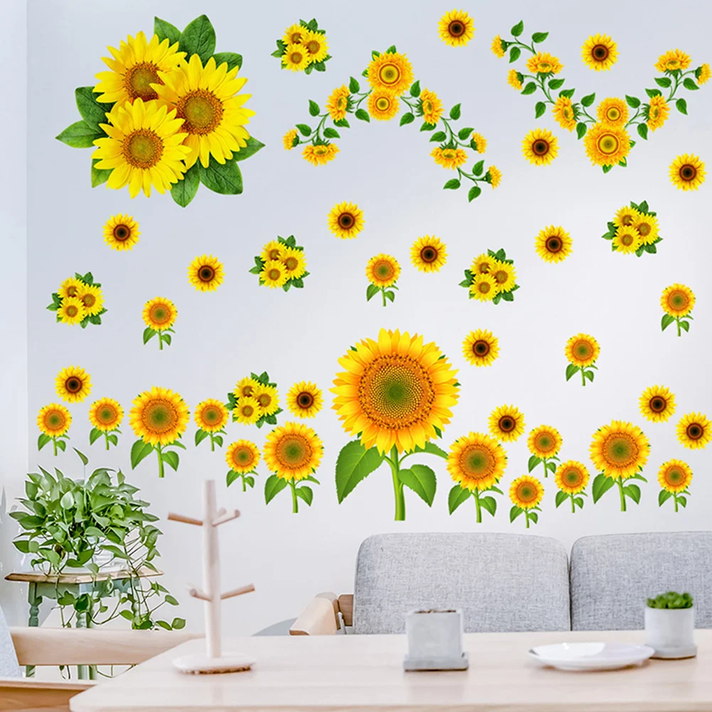 

4pcs/Set Sunflower Wall Stickers Removable PVC Wall Stickers Decoration Decals Living Room Bedroom Wall Decal Home Decoration