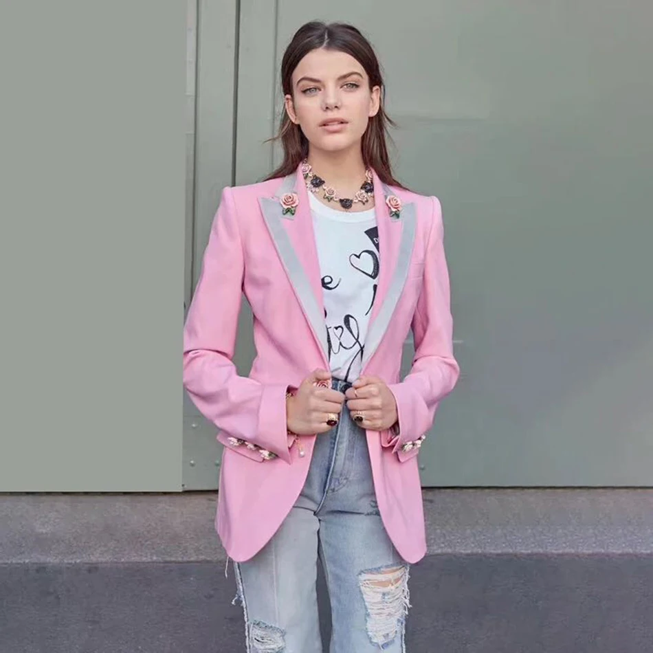 Женский пиджак на пуговицах с длинными рукавами и цветочным принтом | Женская