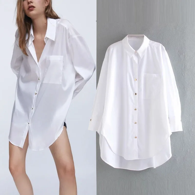 

Oversized Blouse White Button up Shirts Women Tops Summer Fashion Ladies Long sleeve Big size Woman Long Shirt Tunic