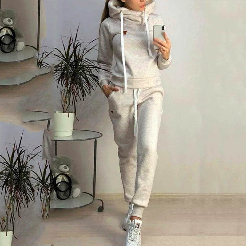 Женский спортивный костюм из 2 предметов сезон осень зима женская спортивная одежда толстовки с капюшоном и