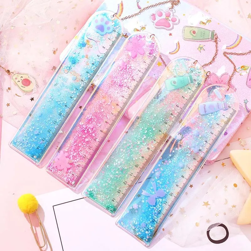 

1 pcs/lot Oil flow sand bookmark rulers Kawaii laser girl drawing template lace Sewing Ruler stationery office school