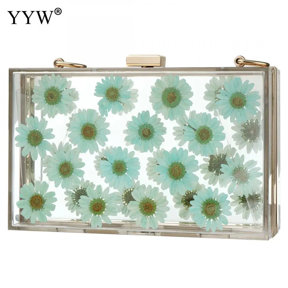 Women Bag Acrylic Clear Purse Transparent Hard Crossbody Bag Lucite See Through Handbags Evening Women Floral Clutch Bag