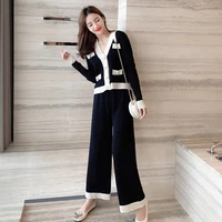 2021 new autumn and winter women single breasted long sleeved sweater pants 2pcs fashion sets female comfy lounge suit
