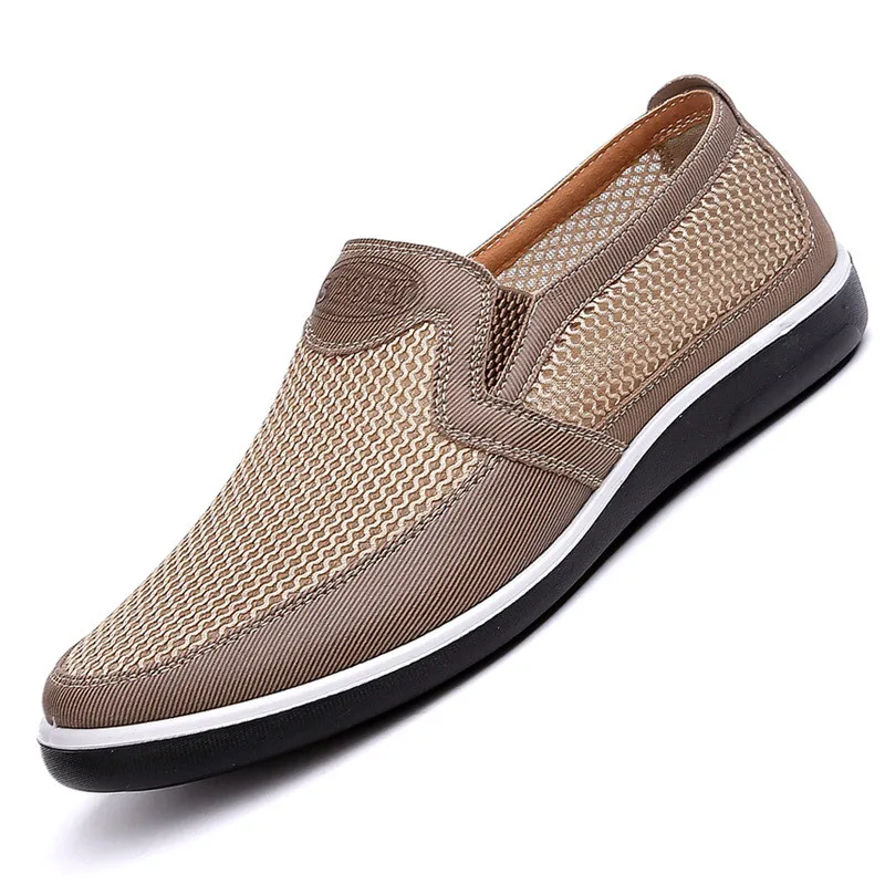 New Listing Summer Breathable Mesh Men Shoes Lightweight Men Flats Fashion Casual Male Shoes Brand Designer Men Loafers Beige