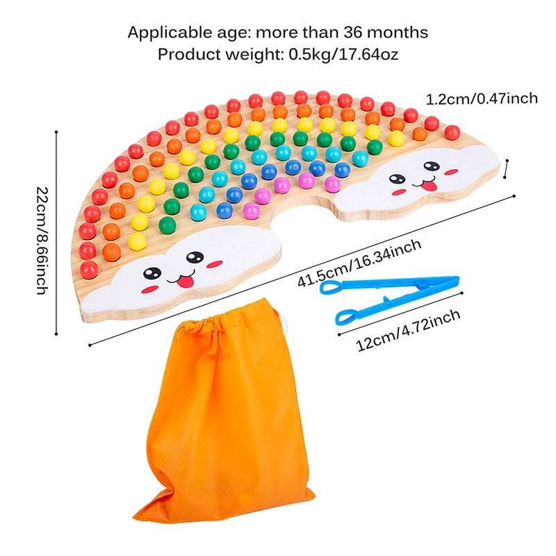 

Rainbow Board Wooden Toys Baby Montessori Educational Toys Color Sorting Sensory Nordic Wood Toys Clip Beads Games Gift For Kids