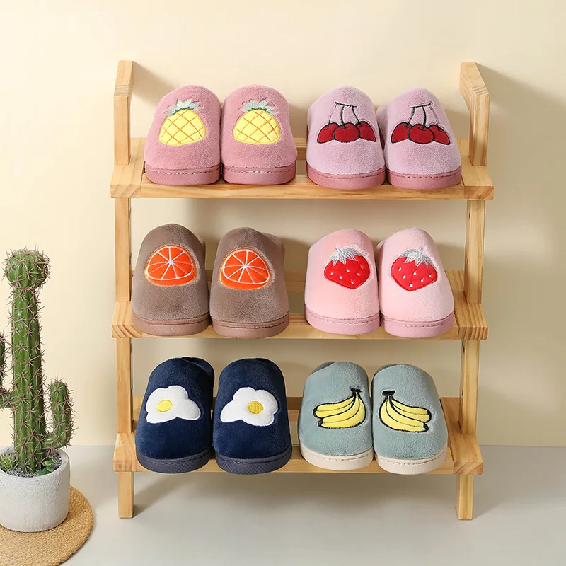 Домашние хлопковые тапочки для женщин меховые шлепанцы теплые на толстой