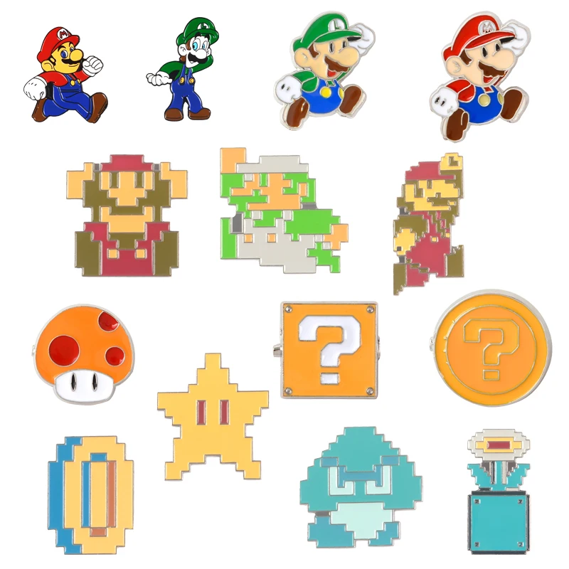 Классическая игра лацкан Металлические Булавки Super Mario Bros. Пиксельные Мультяшные броши значки на рюкзак булавки ювелирные изделия подарок для фанатов игр друзей