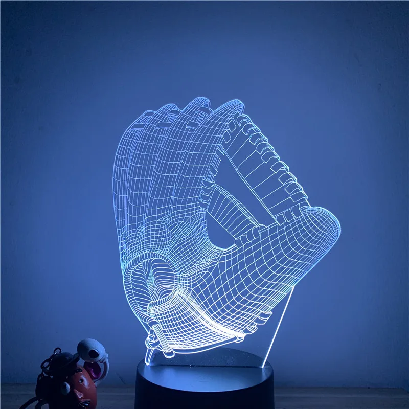 Бейсбольная перчатка 3D светодиодный ночсветильник 7 цветов сенсорная фигурка с