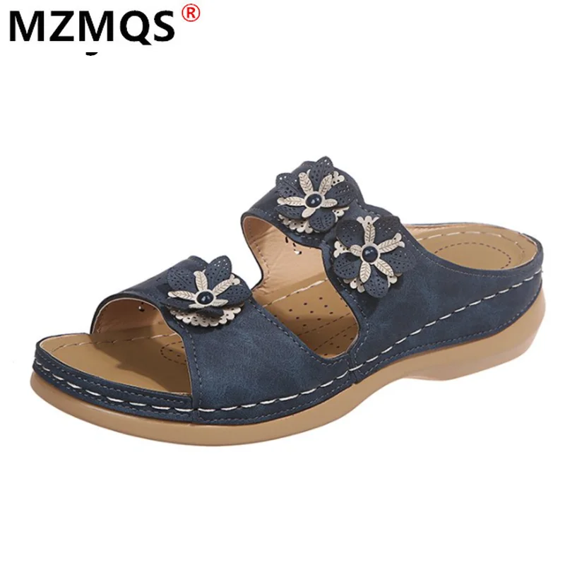 

2021 Summer Women's Sandals Fashion Flowers Beach Open Toe Slippers Shoes for Woman Outdoor Wedges Comfortable Casual Sandals