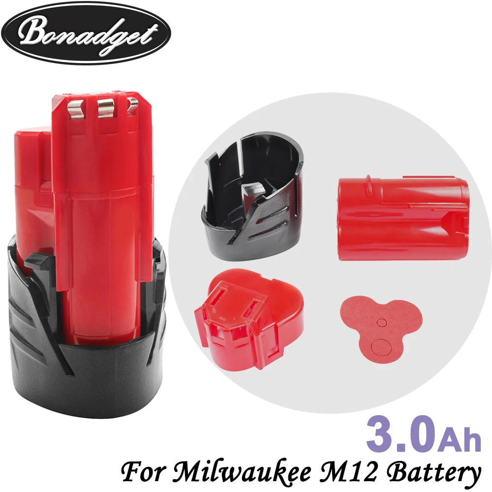 Bonadget 12V 3.0Ah/6.0Ah Rechargeable Battery For Milwaukee M12 XC Cordless Tools 48-11-2402 48-11-2411 48-11-2401 MIL-12A-LI