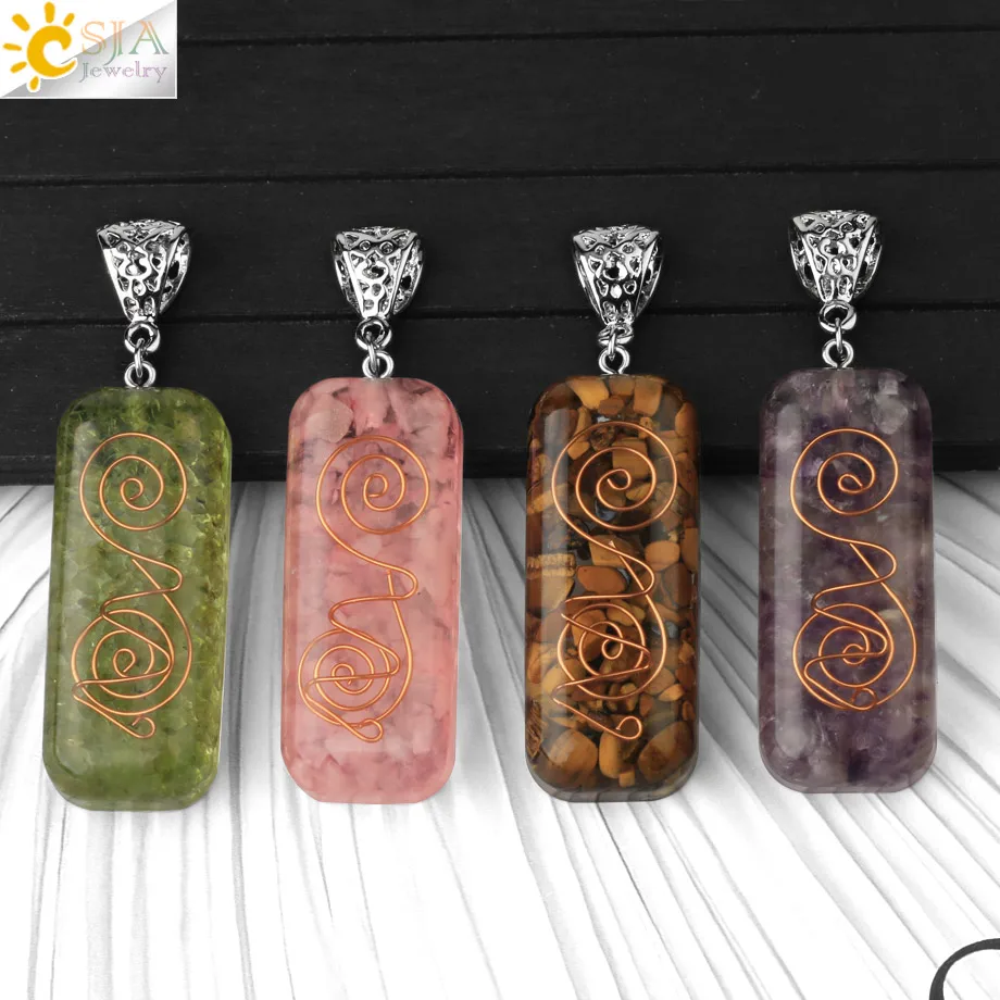 CSJA 7 Чакра подвеска из натурального камня с кристаллом прямоугольная каучуковая