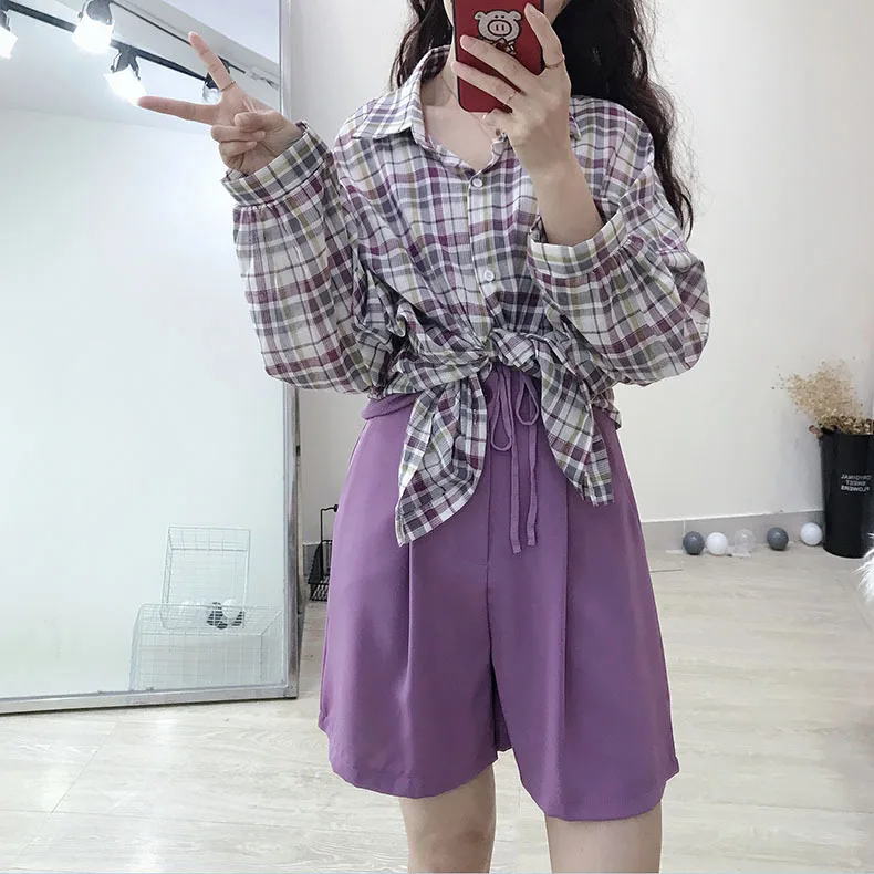 

Short Jeans New Time-limited Cotton Polyester Regular Pockets Solid Wide-legged Female 2021 Summer High Waist Slimming Shorts