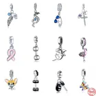 Мерцающие серебряные подвески в виде пальмы, Креста, ключа, птичьей клетки, бусины для рукоделия, подходят для оригинального браслета Pandora, ювелирные изделия