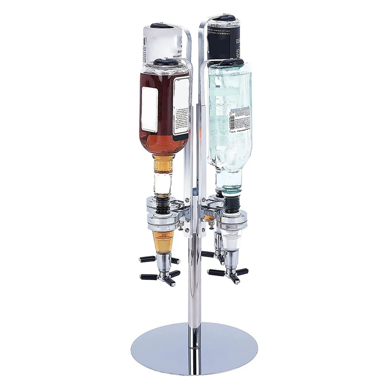 

4 Heads Rotary Stainless Steel Wine Juice Cocktail Stand Drinks Optics Dispenser Holder for Bar Butler