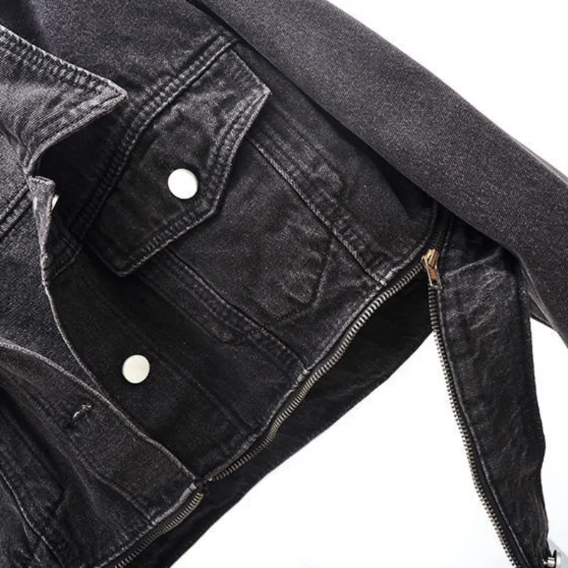 Женская джинсовая куртка на молнии универсальная Короткая свободная с длинным
