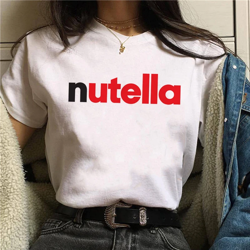 Футболка женская с принтом Nutella модная Милая мультяшная футболка в стиле 90-х