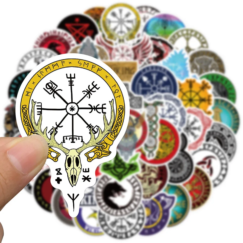 Стикеры в стиле ретро викингов пиратов таинственных тотем символов руны стикеры