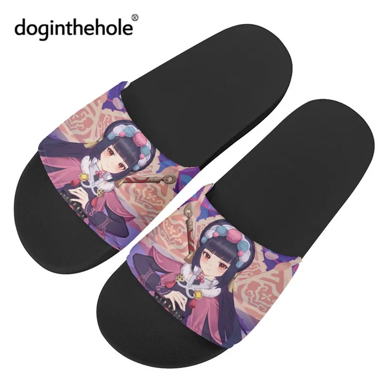 

Doginthehole Genshin Impact Pattern Anime Women's Shoes Cartoon Yun Jin Printed Casual Flat Slippers Couple Indoor Home Sandals