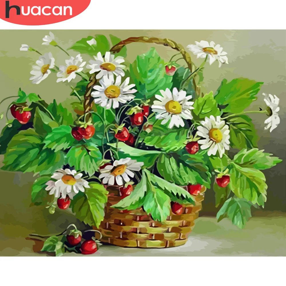 HUACAN DIY картина маслом по номерам цветы в корзине картины холст живопись для гостиной стены Искусство украшение дома