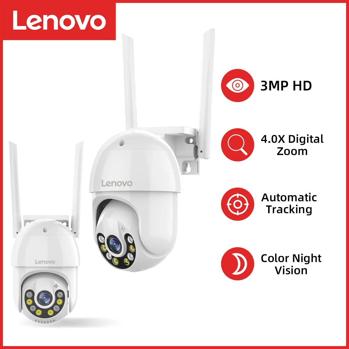 IP камера Lenovo PTZ 3 Мп Wi Fi 4 кратный зум|Камеры видеонаблюдения| |