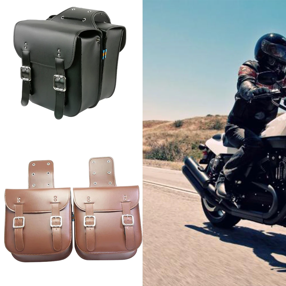 

2pcs Motorcycle Saddle Bag Outdoor PU Leather Storage Universal Tool Organizer Rear Seat Large Capacity Cycling Multifunction