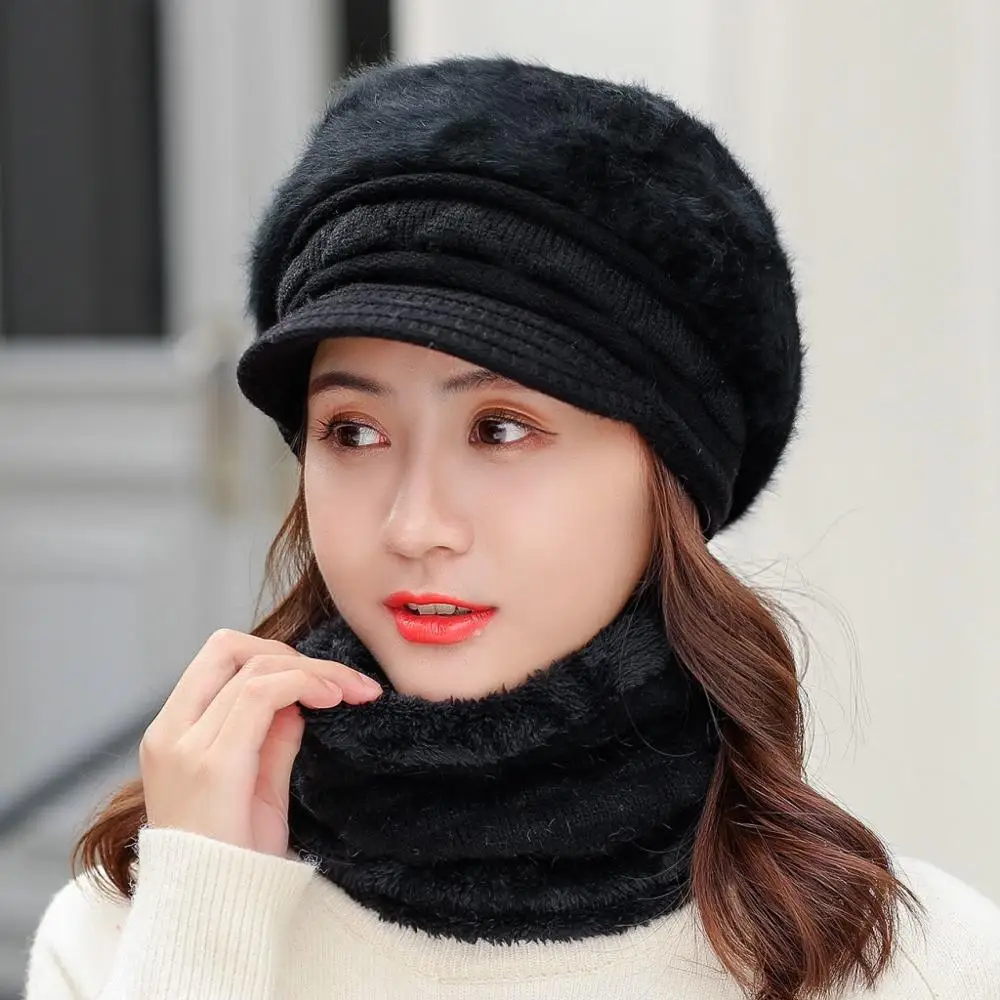 2019 теплая шапка бини для девочек шарф-кольцо помпоны зимние шапки вязаные шарф 2