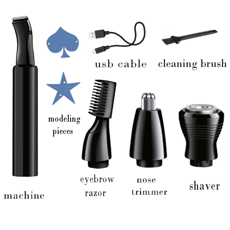 4 в 1 профессиональный электрический Перезаряжаемый USB триммер для носа бороды